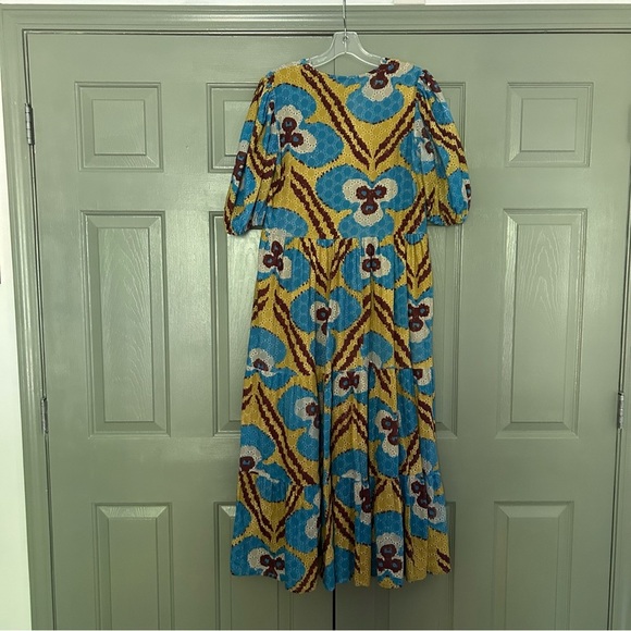 Oliphant Midi Dress with Puff Sleeves and Floral Pattern Patola Mustard - Picture 6 of 6